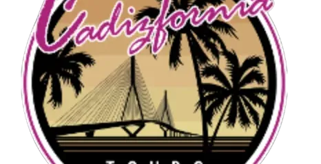 Cadizfornia Tours logo: a sunset scene with a bridge and palm trees.