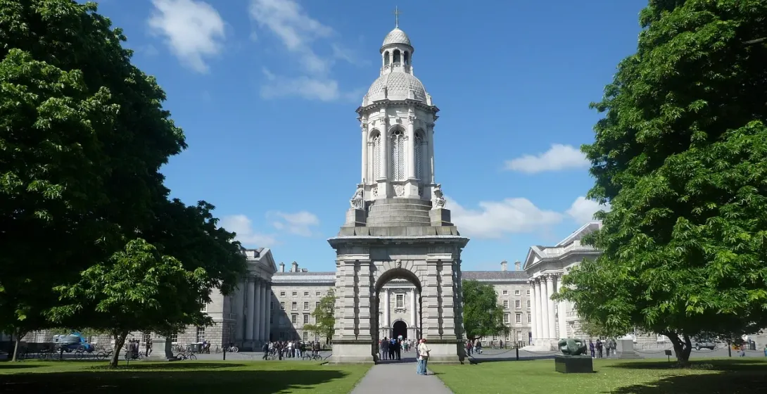 Trinity College Dublin's Campanile and campus.