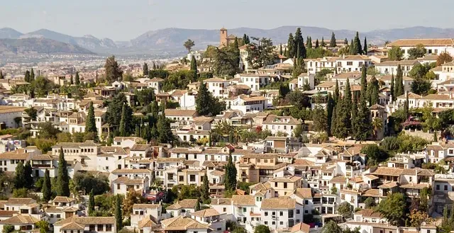 Panoramic view of Albaicín and Sacromonte in Granada, Spain.