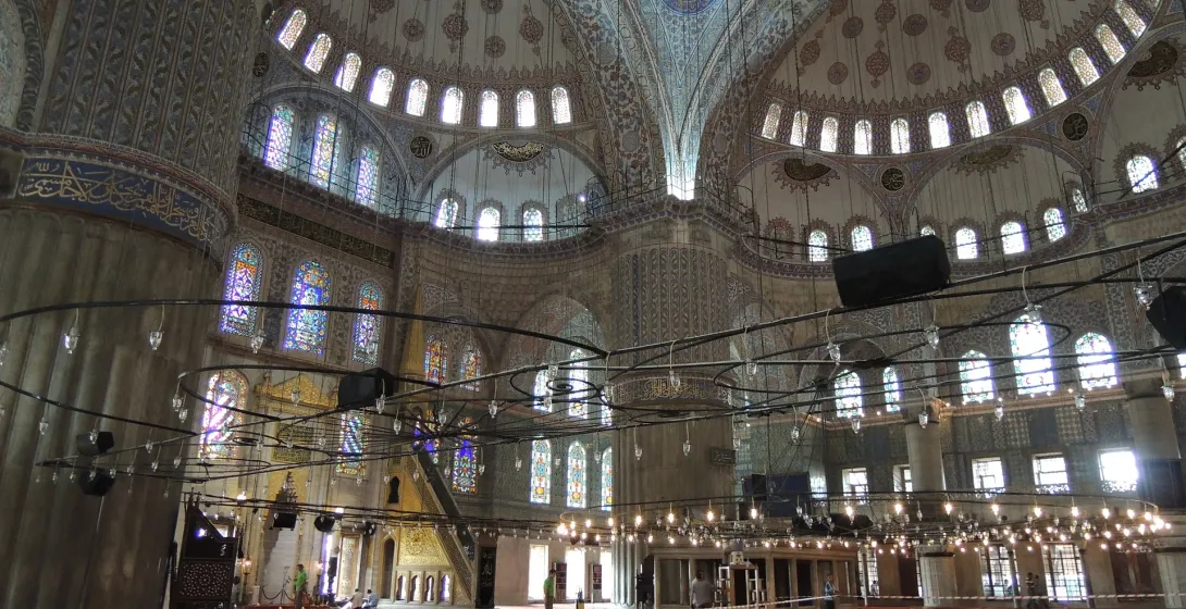 Interior view of the magnificent Blue Mosque in Istanbul.