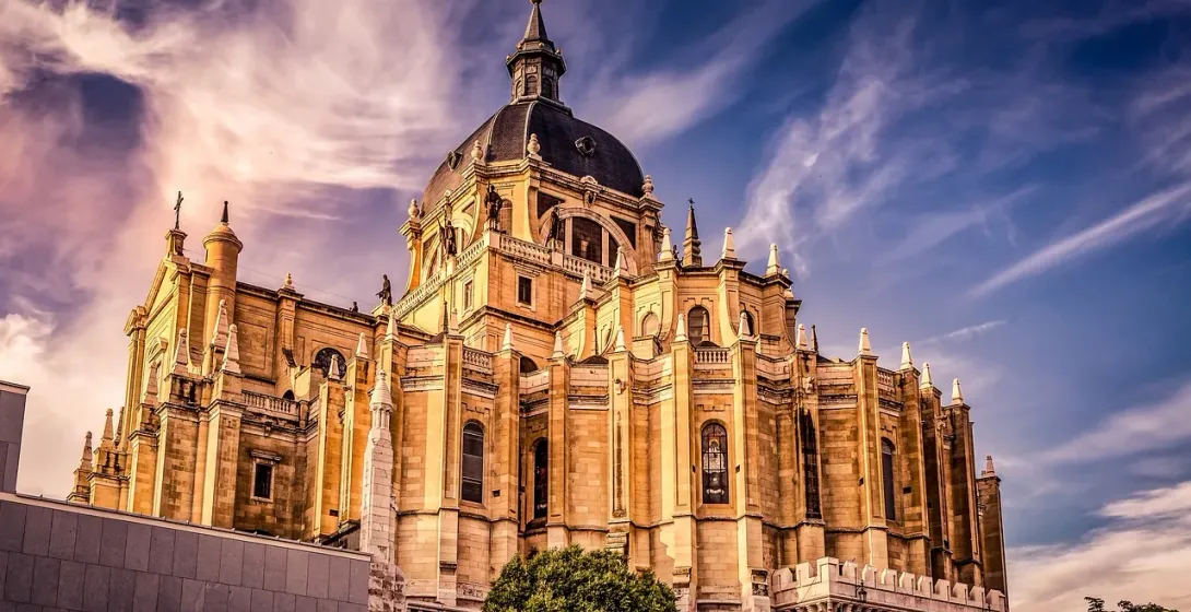 The majestic Almudena Cathedral in Madrid, Spain.