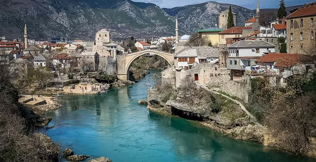 Stunning view of Stari Most bridge in Mostar, Bosnia and Herzegovina.