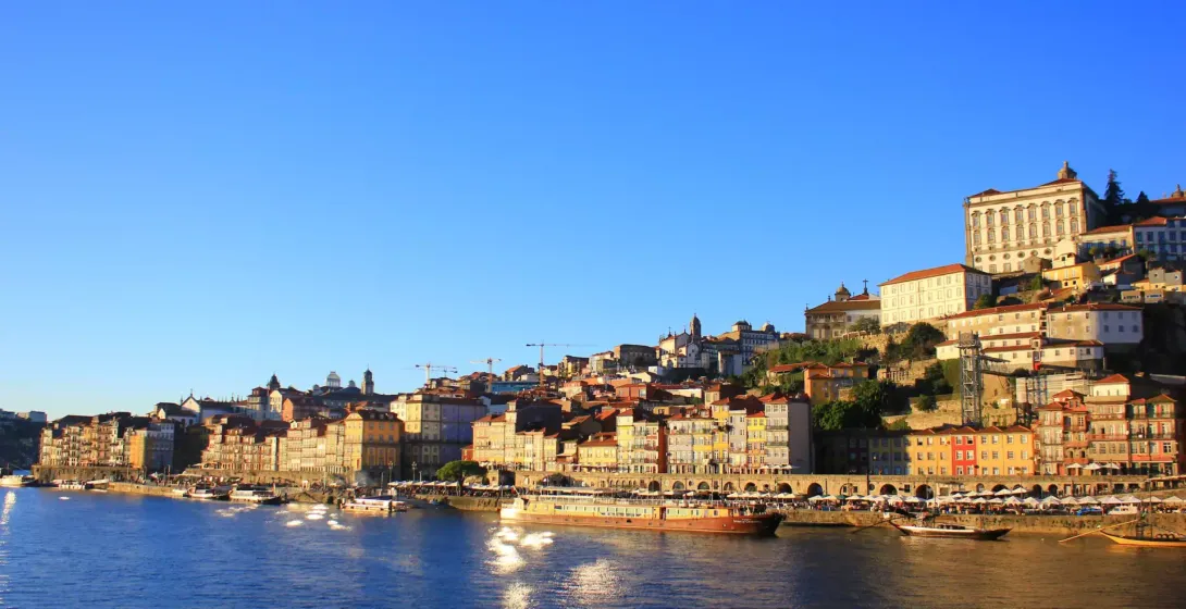 Panoramic view of Porto's Ribeira district and the Douro River.