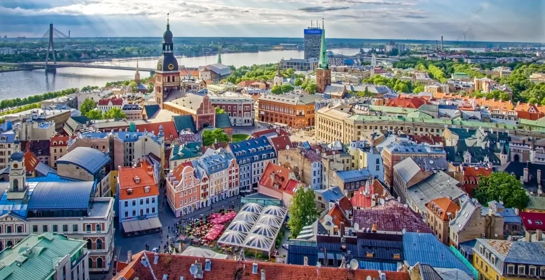 Aerial view of Riga's Old Town, Latvia.