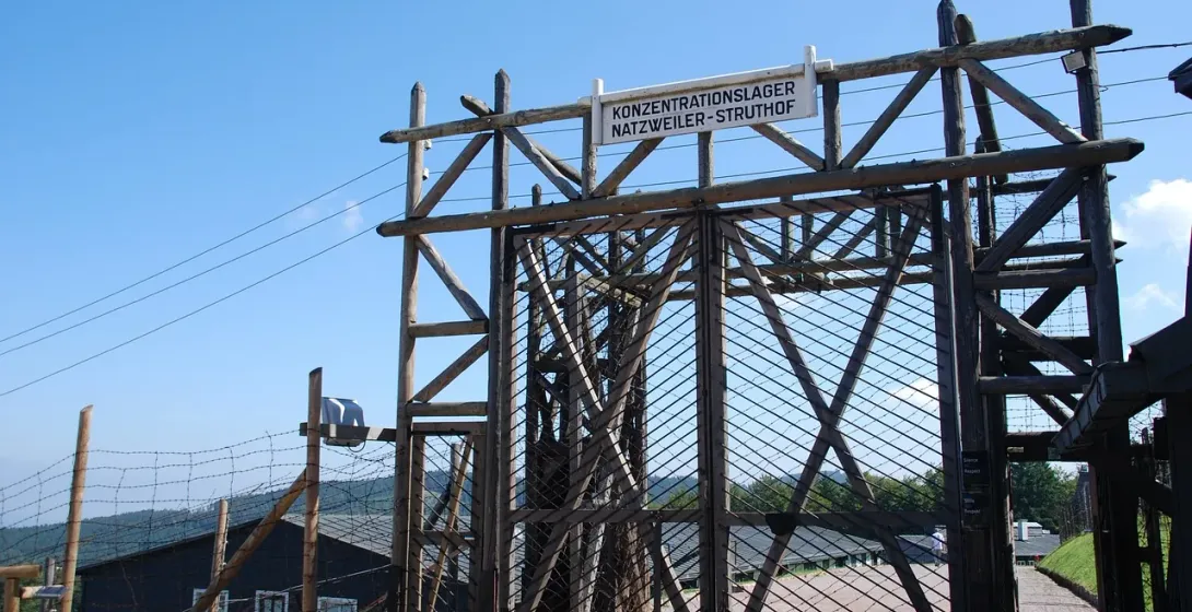 Entrance gate to the Natzweiler-Struthof concentration camp in Alsace, France.