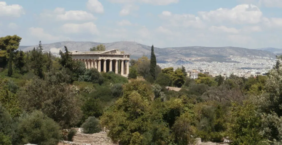 Panoramic view of the Temple of Hephaestus in Athens, Greece.