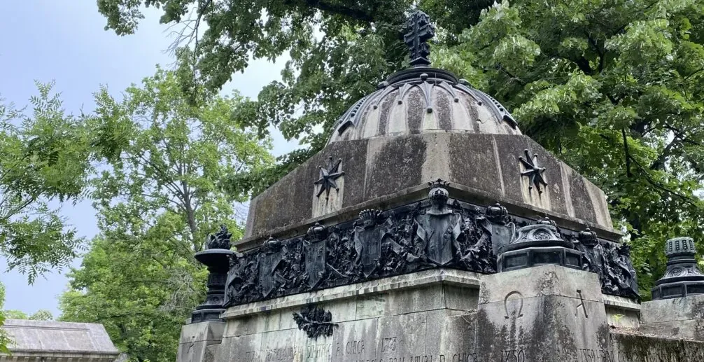 Ornate mausoleum at Bellu Cemetery in Bucharest, Romania.