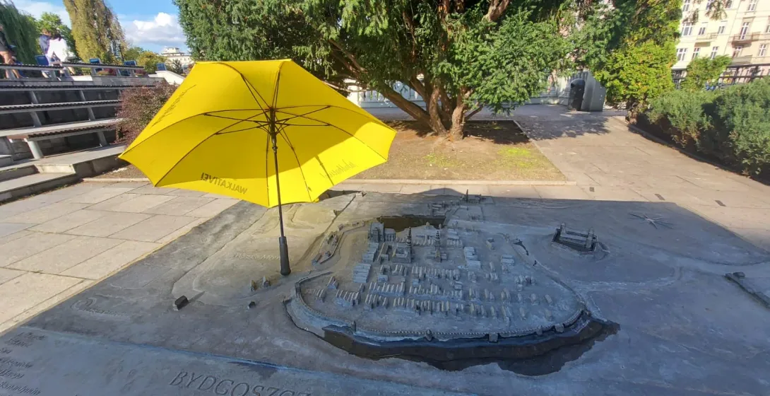 Scale model of historic Bydgoszcz in a park.