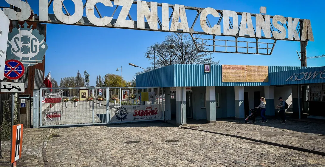 Entrance to the Gdansk Shipyard, a historic landmark in Poland.