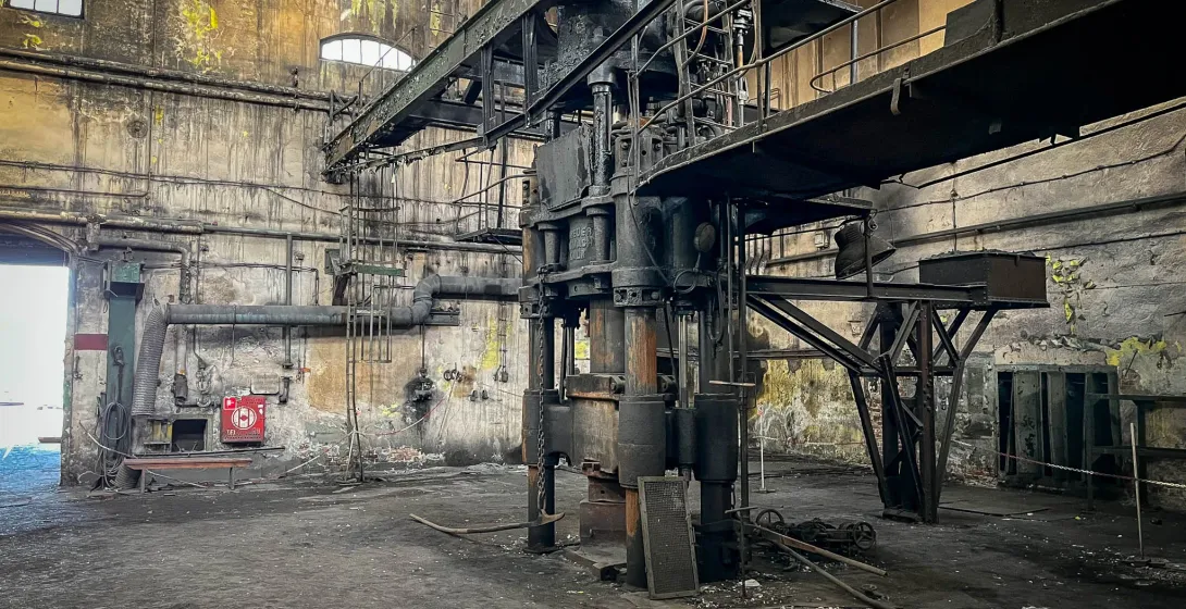 Explore the remnants of Gdansk's industrial past in this image of a decaying factory.