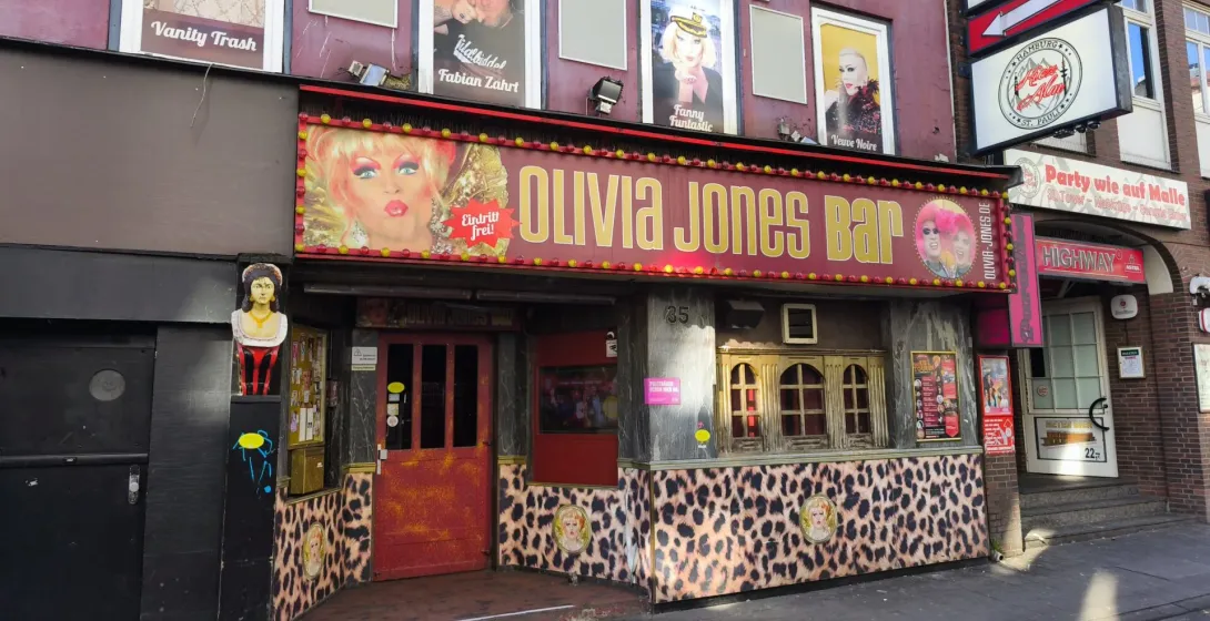 Olivia Jones Bar in Hamburg's St. Pauli district, a vibrant nightlife destination.