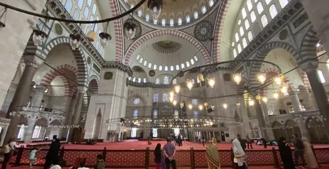 Awe-inspiring interior of a mosque in Istanbul.