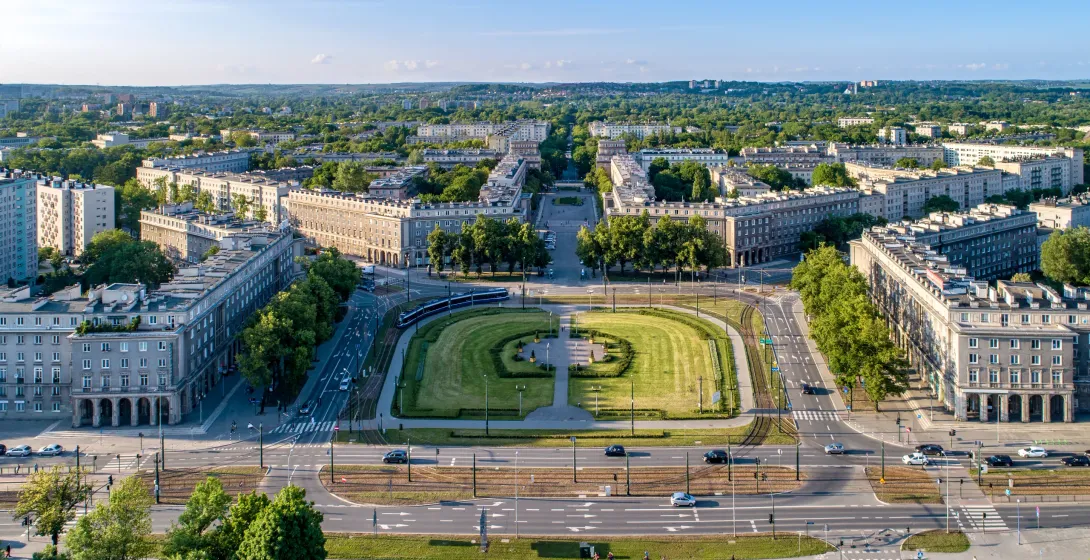 Aerial view of Plac Centralny in Krakow, Poland.