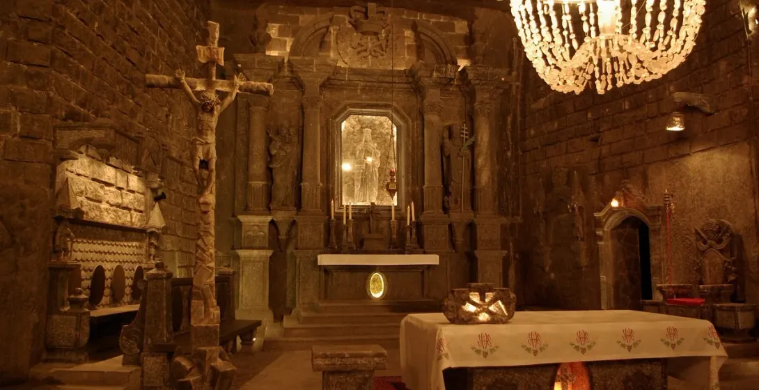 Stunning St. Kinga's Chapel in the Wieliczka Salt Mine, Krakow.