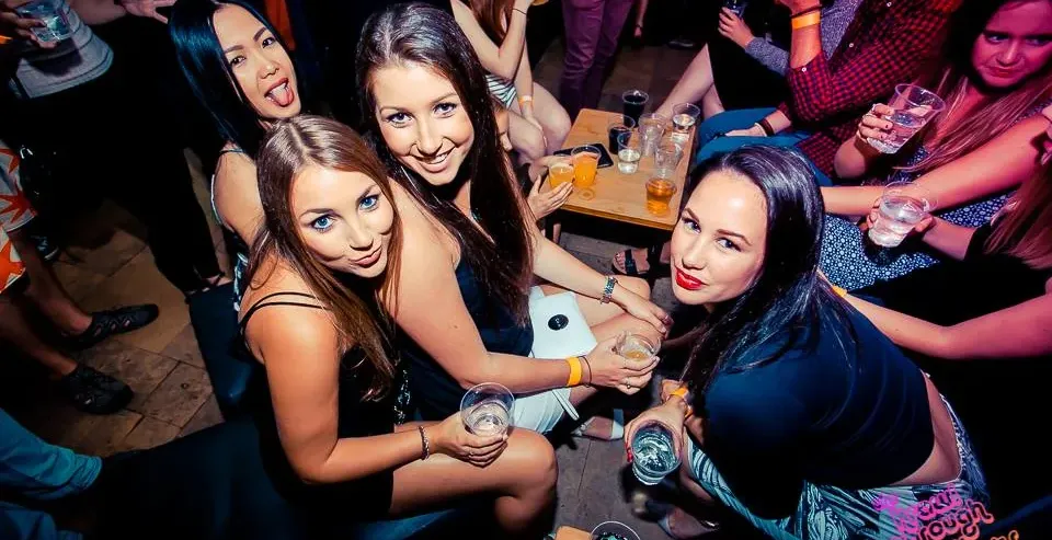 Group of friends enjoying a night out in Krakow.