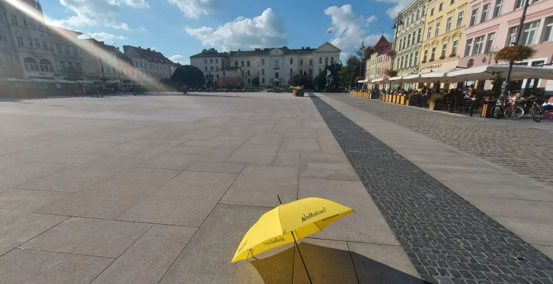 Sunny day in Legnica's town square, Poland.