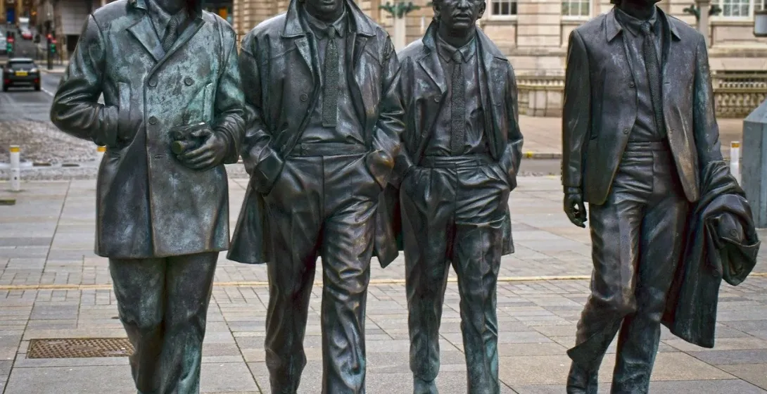 Bronze Beatles statues in Liverpool, England.