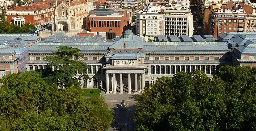 Aerial view of the Prado Museum in Madrid, Spain.