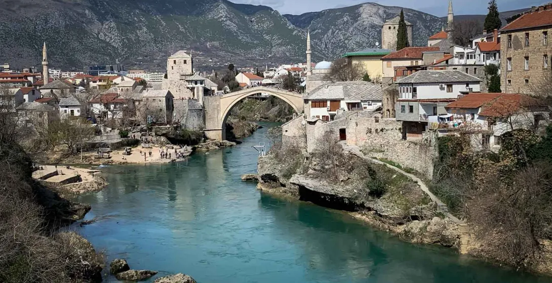 Stunning view of Stari Most bridge in Mostar, Bosnia and Herzegovina.