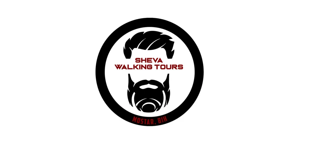 Sheva Walking Tours logo: a stylish illustration of a man's head and beard, representing walking tours in Mostar.