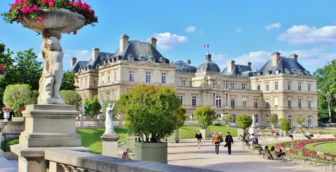 Stunning view of the Palais du Luxembourg and its gardens in Paris.
