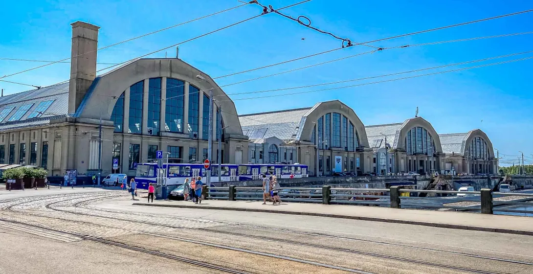 Tourists exploring the Riga Central Market in Latvia.