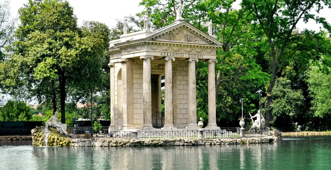 Temple of Aesculapius in Rome's Villa Borghese gardens.
