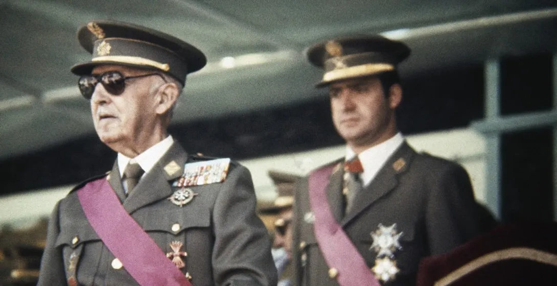 Historical photo of Francisco Franco and another military officer in Spain.