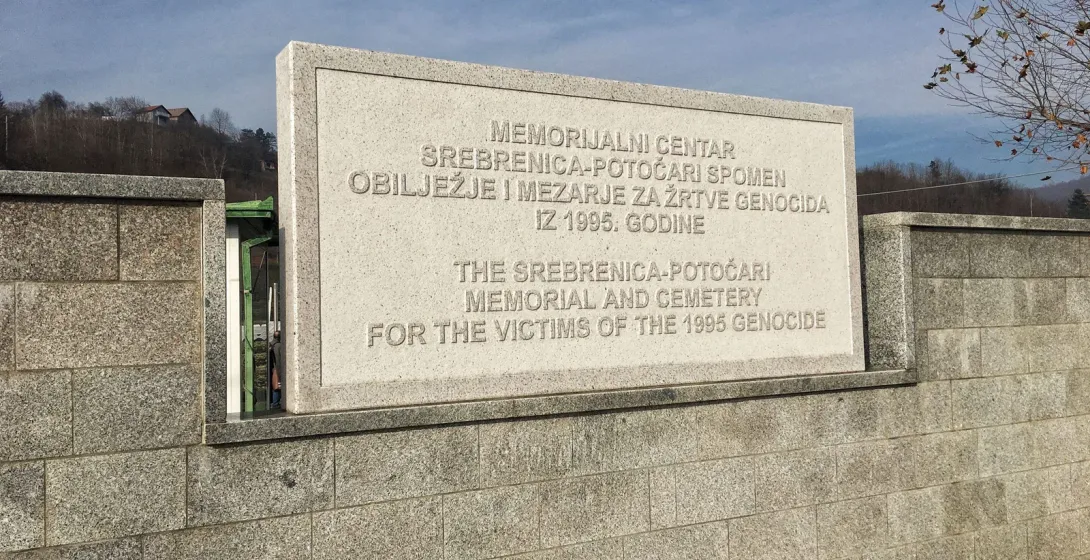 The Srebrenica-Potočari Memorial Center monument in Bosnia and Herzegovina.