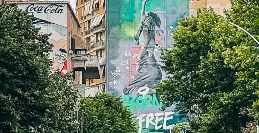 Vibrant street art mural in Tbilisi, Georgia.