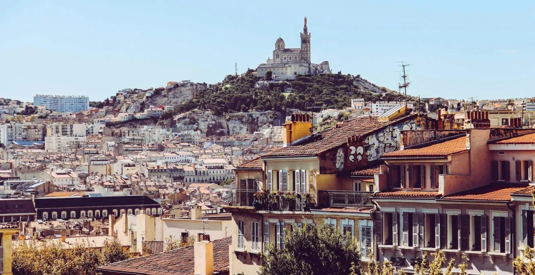 Marseille cityscape with Notre-Dame de la Garde.