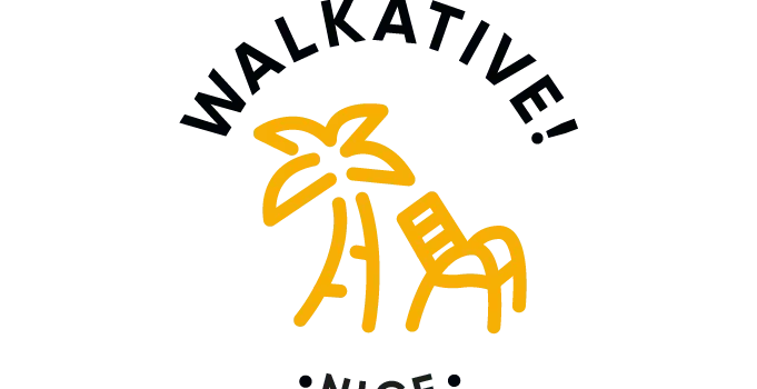 Walkative logo with a yellow palm tree and beach chair. Text 'WALKATIVE' arcs above, '™TOURS' below on a dark background.