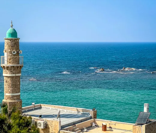 Jaffa's minaret overlooking the Mediterranean Sea.