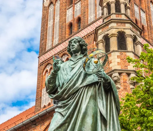 Nicolaus Copernicus monument in Toruń's Old Town, Poland.