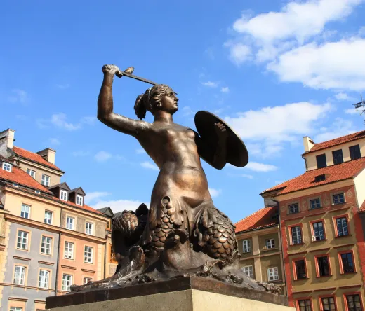 The iconic Warsaw Mermaid statue in Poland's Old Town.