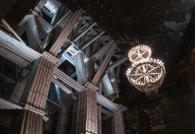 Stunning chandelier in the Wieliczka Salt Mine.