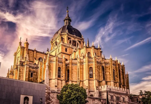 The majestic Almudena Cathedral in Madrid, Spain.