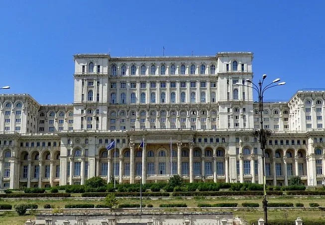 The impressive Palace of the Parliament in Bucharest, Romania.