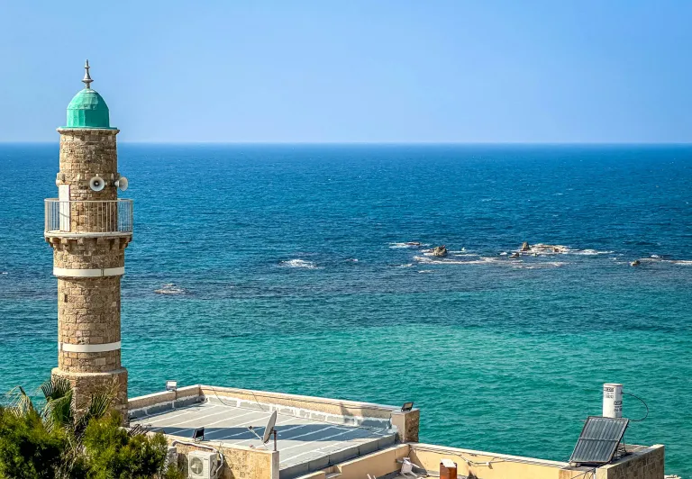 Jaffa's minaret overlooking the Mediterranean Sea.