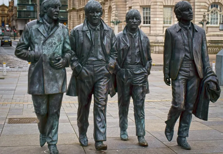 Bronze Beatles statues in Liverpool, England.