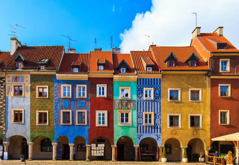 Colorful buildings in Poznan's Old Town.