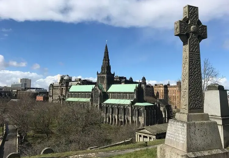 Glasgow Cathedral and Necropolis view with Celtic cross.