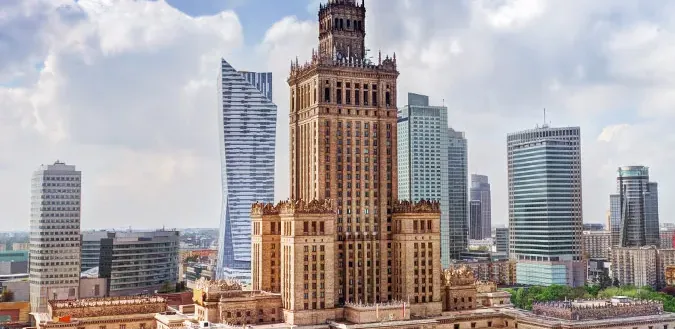 Warsaw skyline featuring the Palace of Culture and Science.