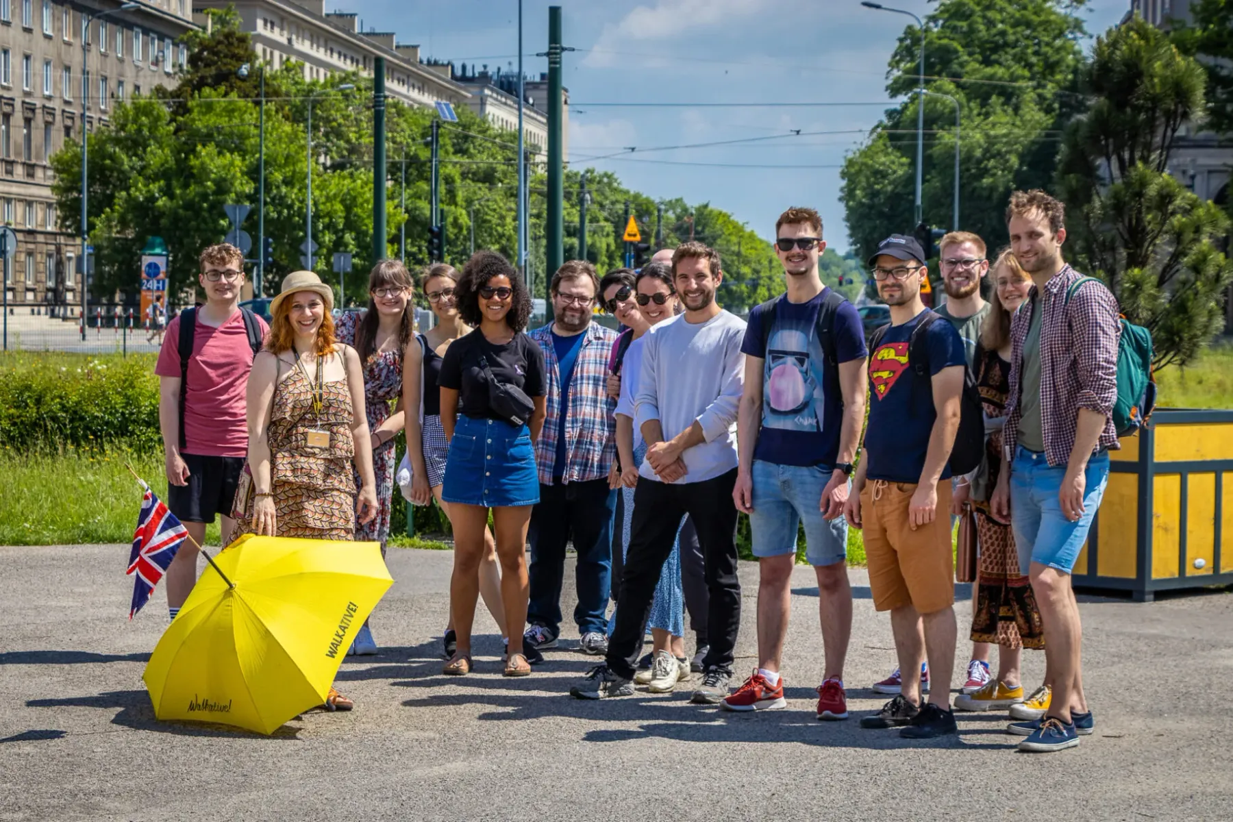 Happy tourists on a Walkative! walking tour in Krakow.