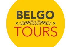 Yellow circular logo with 'BELGO' in grey, 'TOURS' in red, and a black ornate line separating the words.