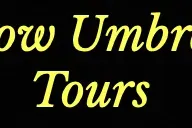 Text "Yellow Umbrella Tours" in yellow cursive font on a black background.