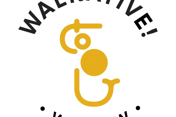 Pixelated Walkative Tours brand logo with a stylized person icon in orange and grey on a white background.