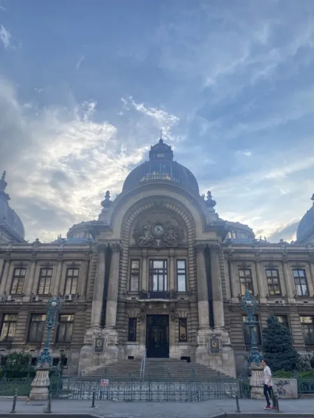 The impressive Palace of the CEC in Bucharest, Romania.