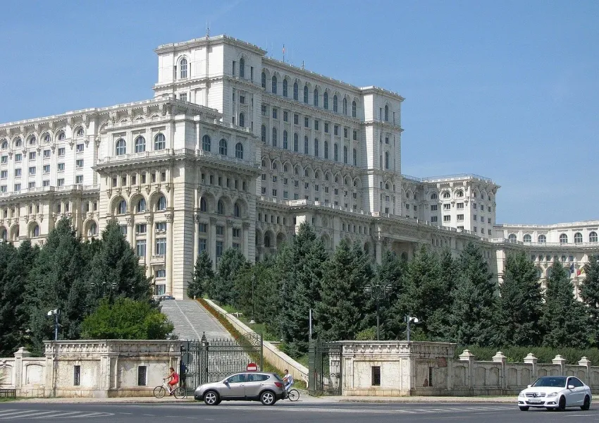 The impressive Palace of the Parliament in Bucharest, Romania.