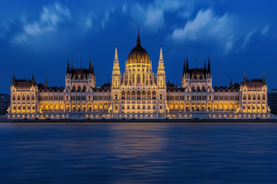 Hungarian Parliament Building at night in Budapest